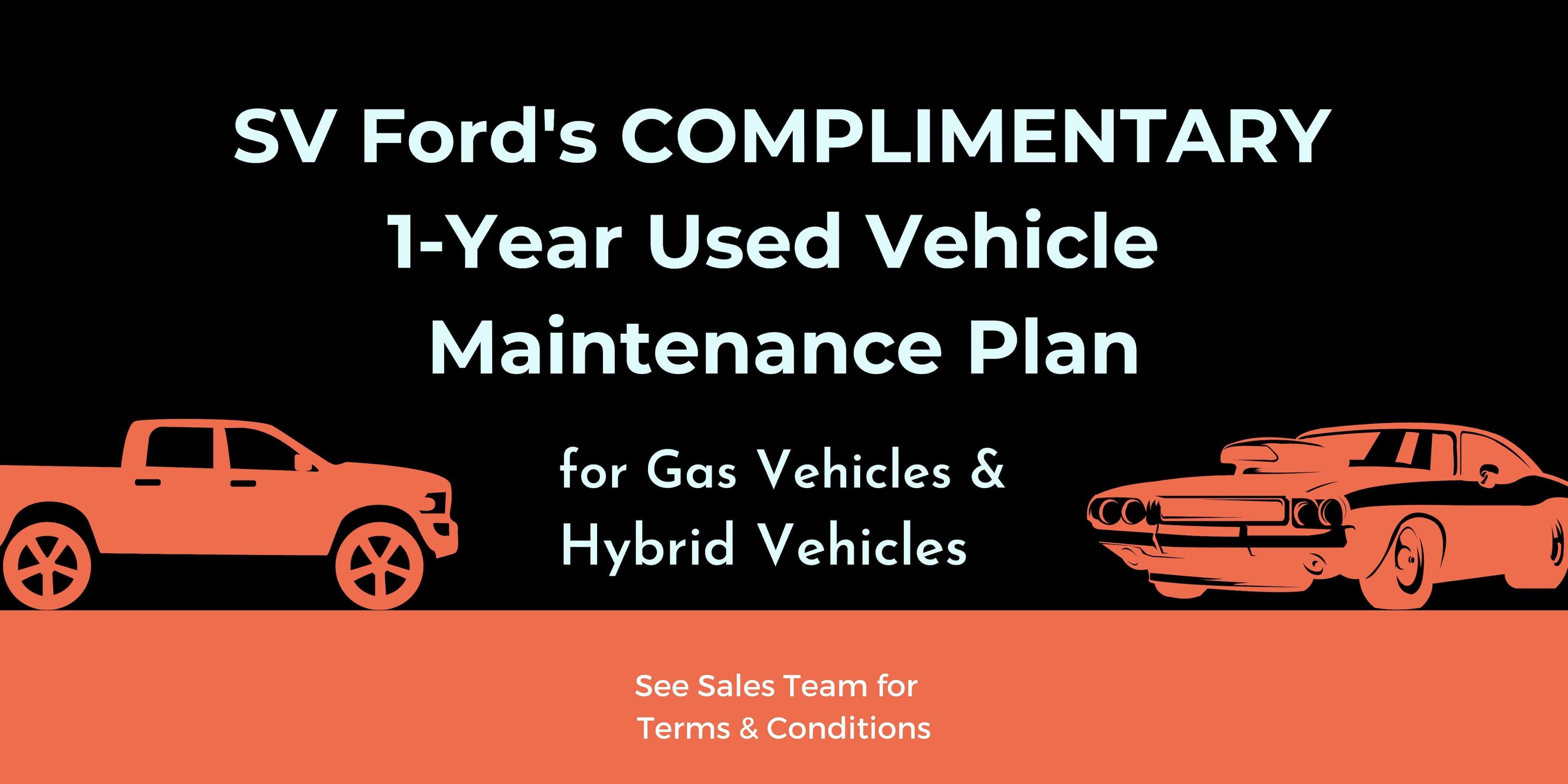 Complimentary 1-year used vehicle maintenance plan graphic